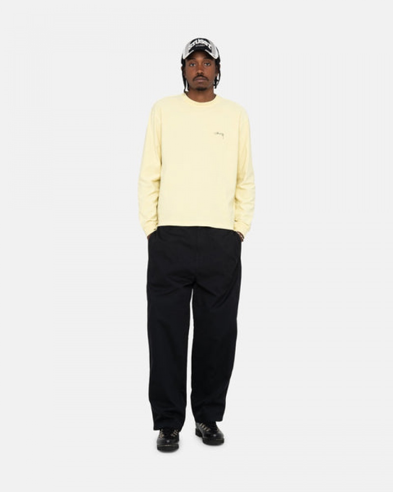 Yellow Stussy Lazy Ls Tee Men Tops | JSW-4667