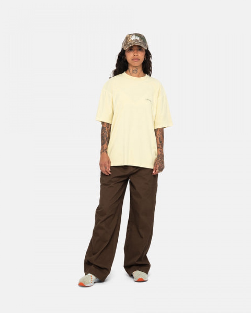 Yellow Stussy Pig. Dyed Inside Out Crew Women T Shirt | SMR-4159