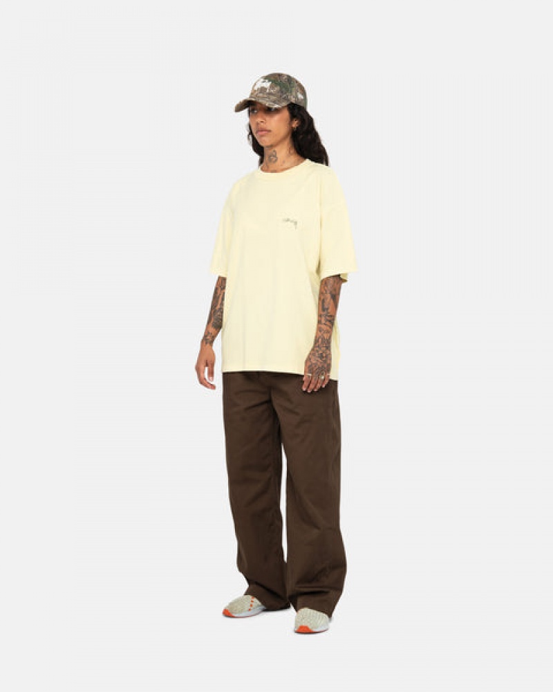 Yellow Stussy Pig. Dyed Inside Out Crew Women T Shirt | SMR-4159