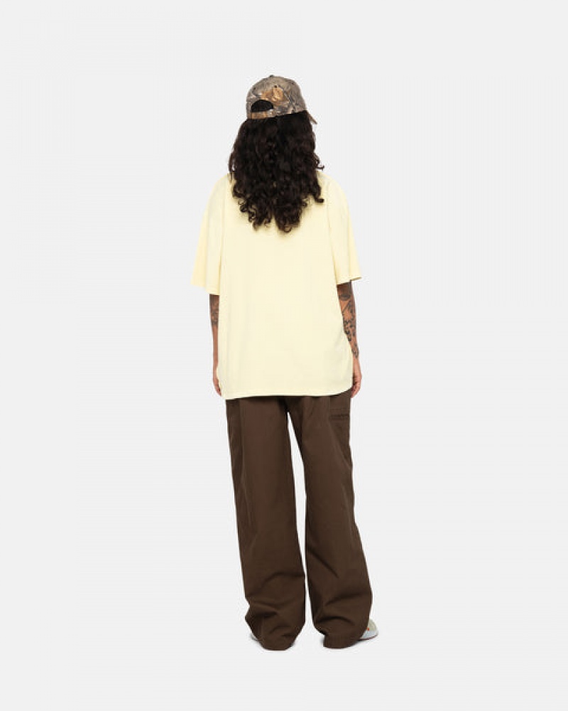 Yellow Stussy Pig. Dyed Inside Out Crew Women T Shirt | SMR-4159