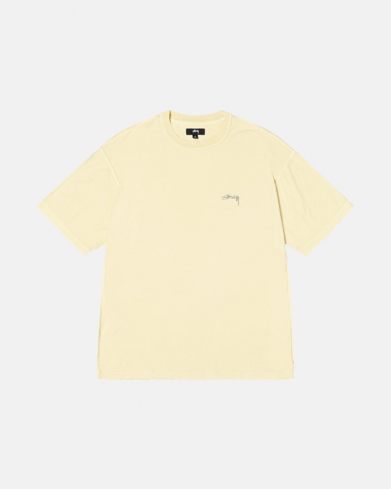 Yellow Stussy Pig. Dyed Inside Out Crew Women T Shirt | SMR-4159