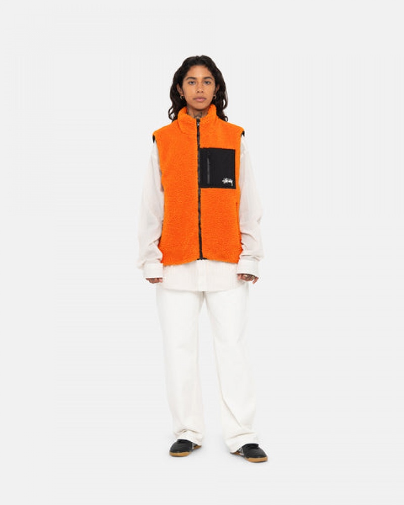 Yellow Stussy Sherpa Reversible Vest Women Vest | NBI-5163