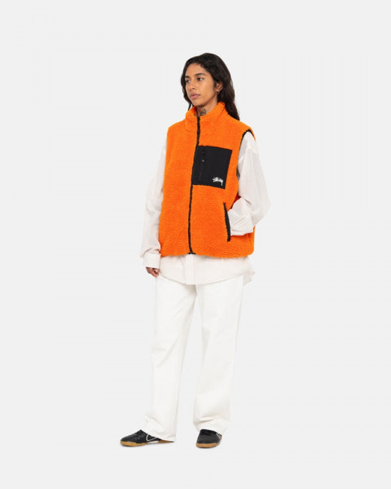 Yellow Stussy Sherpa Reversible Vest Women Vest | NBI-5163